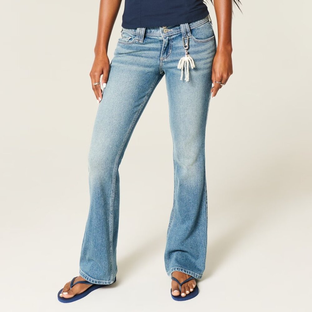 NEW NWT! HOLLISTER ULTRA LOW-RISE BOOT CUT JEAN EMBROIDERED STRETCH DENIM sz 32